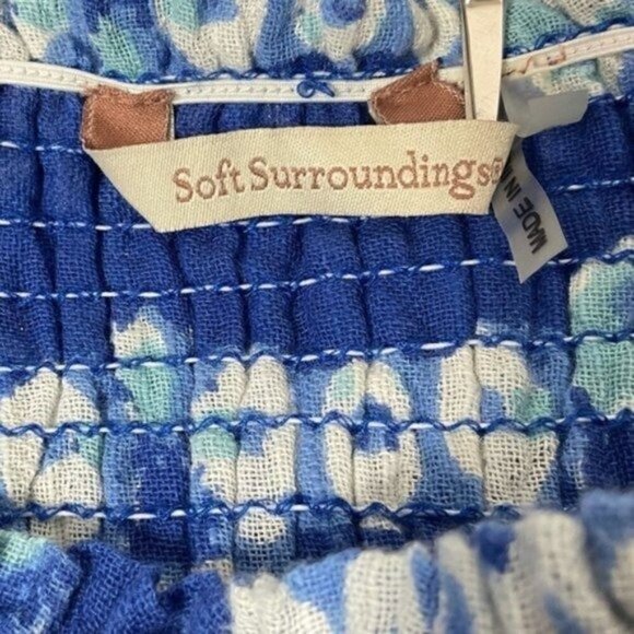 Soft Surroundings Blue Mahini Maxi Ikat print handkerchief Dress Boho Medium - Picture 11 of 13